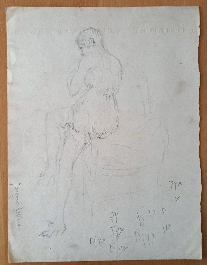 A493-37 Oude tekening Vrouw in lingerie op rug gezien, Antiek en Kunst, Kunst | Tekeningen en Foto's, Ophalen of Verzenden