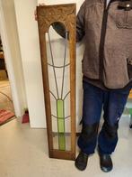 Glas in lood in eiken raam met snijwerk, Ophalen, Gebruikt, Minder dan 80 cm, Glas in lood