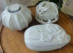 2 Lichtgroen gepimpte schaaltjes en kandelaar, OUDE LOOK, Huis en Inrichting, Woonaccessoires | Overige, Ophalen of Verzenden