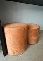 Opbergpoef 2x oranje velvet, Ophalen, Minder dan 50 cm, Rond, Minder dan 50 cm
