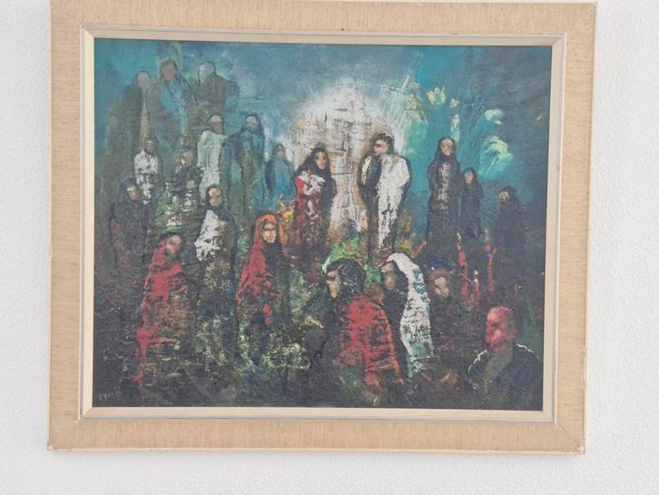 Abstract schilderij van een groep mensen, Antiek en Kunst, Kunst | Litho's en Zeefdrukken, Ophalen of Verzenden