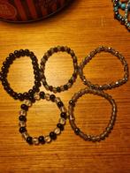 Armbanden set: glas, kunststof, zilverkleur, Overige materialen, Zwart, Ophalen of Verzenden, Zo goed als nieuw