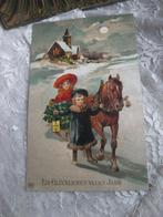 Antieke Kaart - Kinderen met Lantaarn / Slee / Paard / Kerk, Verzenden, Voor 1920, Gelopen, Feest(dag)
