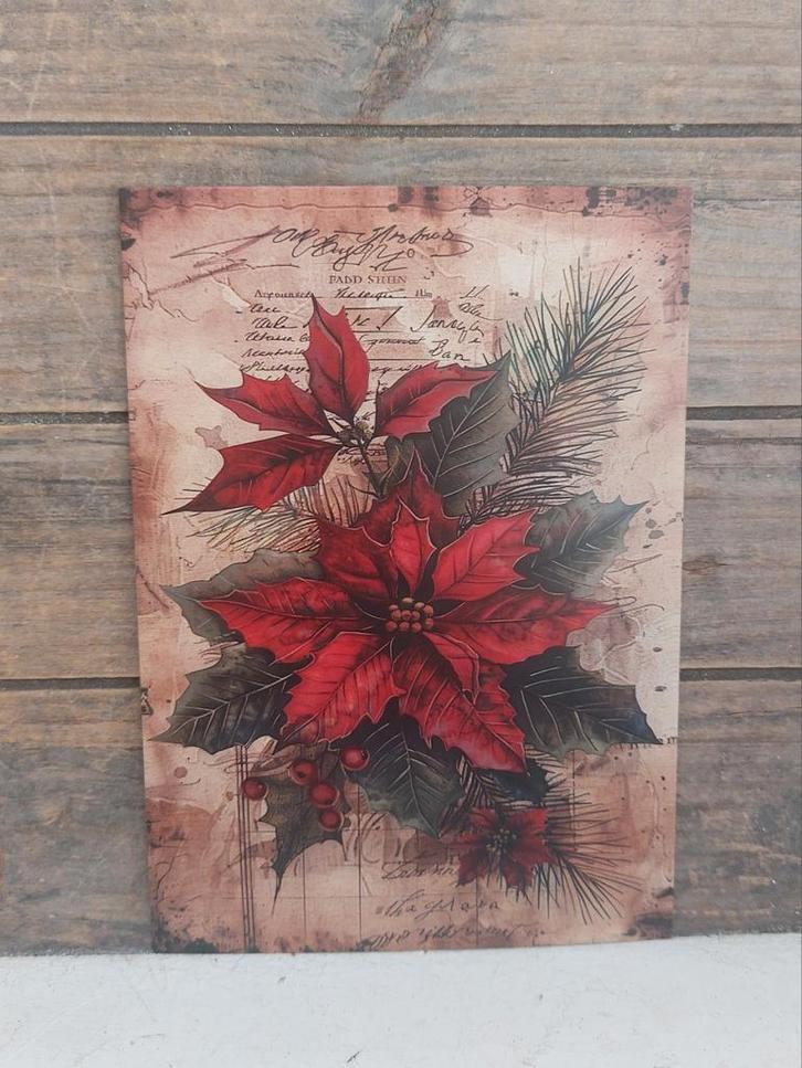 Vintage look kerst-kaart met rode kerstster, Verzamelen, Ansichtkaarten | Themakaarten, Ongelopen, 1980 tot heden, Feest(dag)