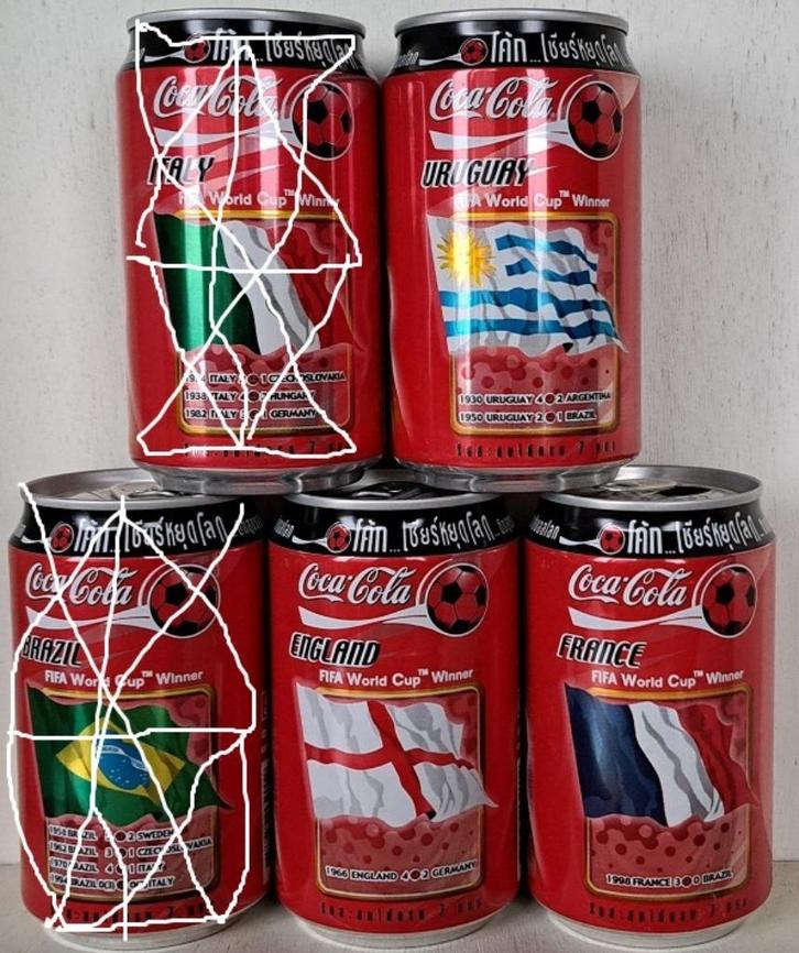 Coca-Cola Blikkenset Thailand 3 st. WK-voetbal 2002 Vlaggen, Verzamelen, Merken en Reclamevoorwerpen, Gebruikt, Verpakking, Ophalen of Verzenden