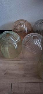 Set van glazen lampenkappen 7 x, Ophalen, Gebruikt, Bruin, Rond