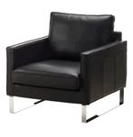 Twee stijlvolle zwarte leren fauteuils van Ikea, Huis en Inrichting, Fauteuils, Ophalen, 75 tot 100 cm, Zo goed als nieuw, Metaal