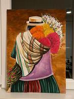 Olieverfschilderij: Vrouw met Bloemen, Ophalen of Verzenden