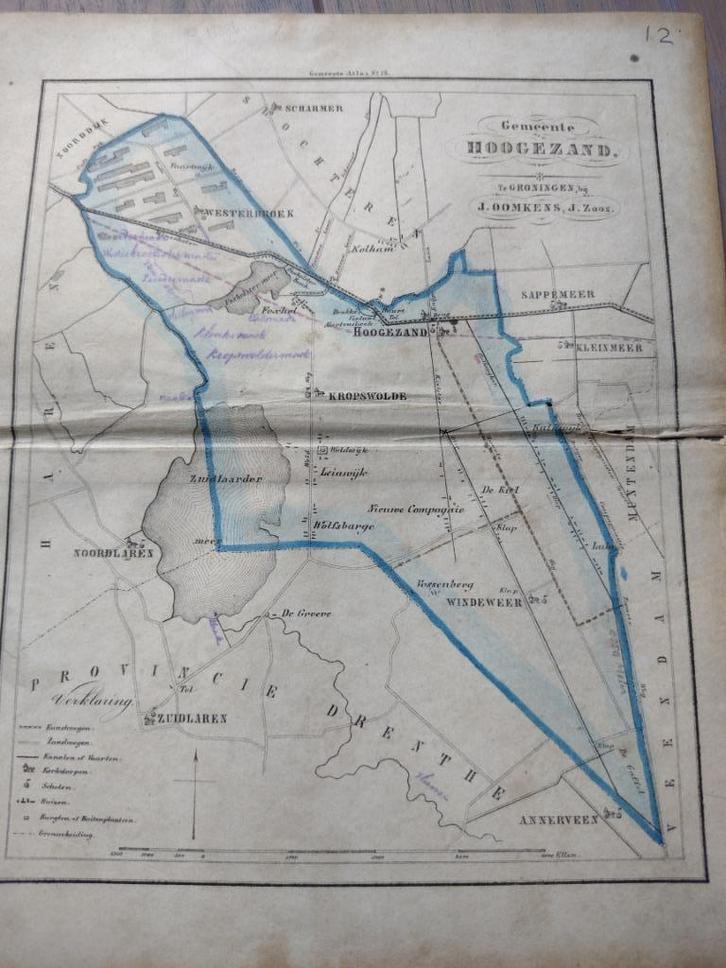 12 Hoogezand Kropswolde Noordlaren Litho Fehse 1862, Antiek en Kunst, Kunst | Litho's en Zeefdrukken, Ophalen of Verzenden