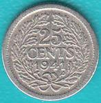 Nederland 25 cent 1941 PP Wilhelmina zilver in munthouder, Zilver, 25 cent, Ophalen of Verzenden, Koningin Wilhelmina