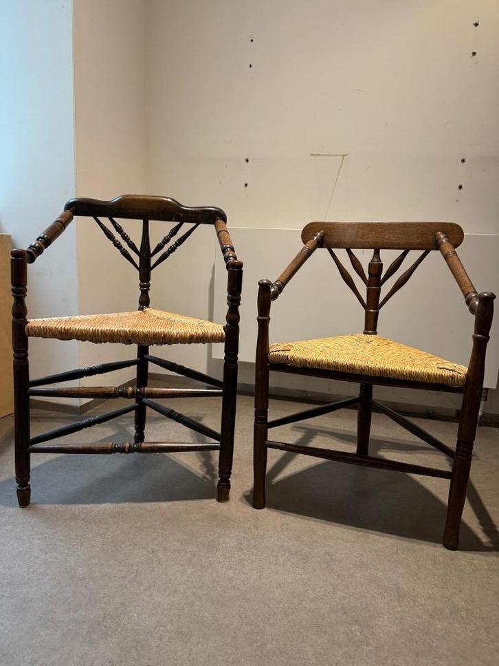 Set van 2 breistoelen met zitting van biest, Antiek en Kunst, Antiek | Meubels | Stoelen en Banken, Ophalen