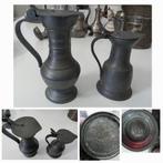 Vintage 2 Tinnen Eikeltjes Kannen - 12 & 10 cm, Antiek en Kunst, Antiek | Tin, Ophalen of Verzenden