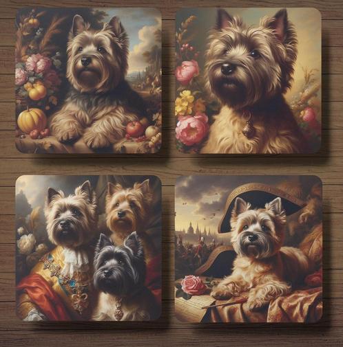 Cairn Terriër Barok onderzetters met houder, Huis en Inrichting, Woonaccessoires | Onderzetters, Nieuw, Glas of Kopje, Ophalen of Verzenden