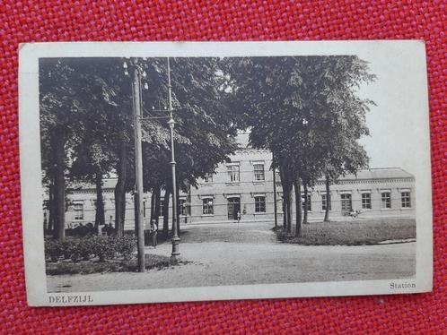 oude kaart Delfzijl, Station, 1923, Verzamelen, Ansichtkaarten | Nederland, Gelopen, Groningen, 1920 tot 1940, Ophalen of Verzenden