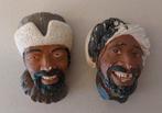 Vintage 2 mannen hoofden gips muur decoratie orientaals '70s, Antiek en Kunst, Ophalen of Verzenden