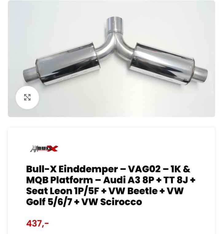 Bull-X Einddemper VAG02 - Audi A3, TT, Seat Leon, VW Golf, Auto-onderdelen, Uitlaatsystemen, Audi, Overige automerken, Seat, Volkswagen