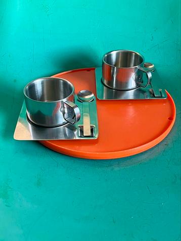 Vintage RVS kop schotel lepel set van 2 chrome space age beschikbaar voor biedingen