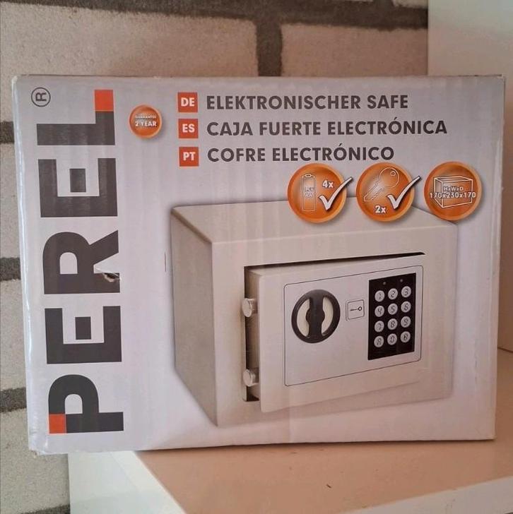 Elektronische kluis met codeslot en noodsleutel staal nieuw, Verzamelen, Spaarpotten, Nieuw, Overige thema's, Metaal of Blik, Ophalen of Verzenden