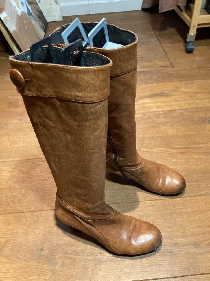 hoge cognac laarzen maat 37/38, Kleding | Dames, Schoenen, Zo goed als nieuw, Hoge laarzen, Bruin, Ophalen of Verzenden