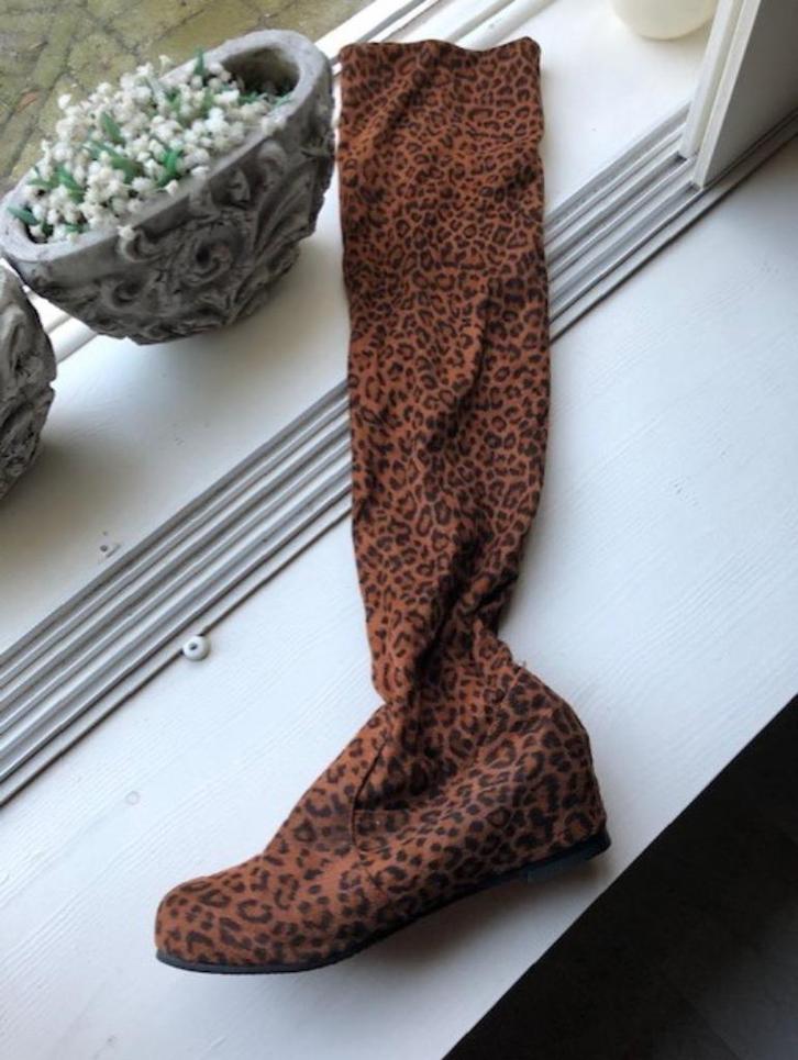 (V) S86 vero cuio panter luipaard stretch laars maat 37, Kleding | Dames, Schoenen, Zo goed als nieuw, Hoge laarzen, Bruin, Ophalen of Verzenden