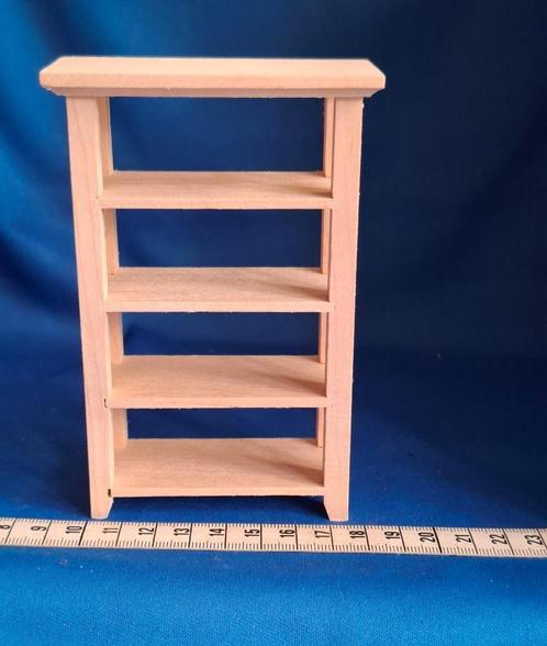 blankhouten rek kast 4 planken keuken winkel poppenhuis 1:12, Verzamelen, Poppenhuizen en Toebehoren, Nieuw, Poppenhuis, Ophalen of Verzenden