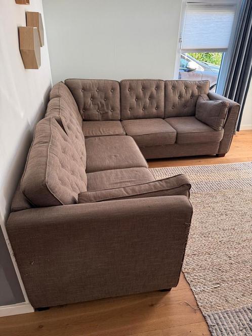 5 zits bank, landelijk, taupe, stof, Huis en Inrichting, Banken | Sofa's en Chaises Longues, Gebruikt, 75 tot 100 cm, Stof, Ophalen