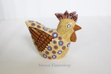 Uniek Handbeschilderd Houten Beeldje Kip "Hen" Kunst Nieuw  beschikbaar voor biedingen