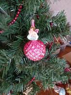 roze oudere glazen kerstbal langere hals met engelprent, Ophalen of Verzenden, Gebruikt