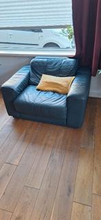 Mooie vintage leren - loveseat/stoel, Ophalen, Gebruikt, Leer, donkerblauw, 100 tot 125 cm