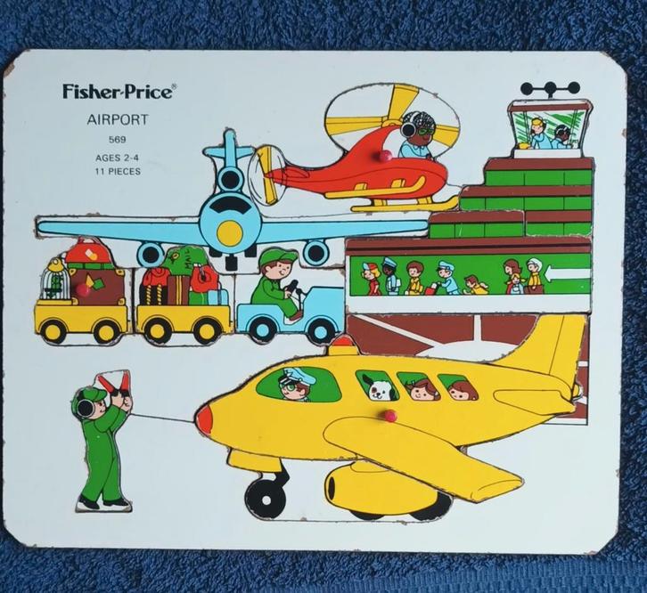 Fisher Price 569. Houten puzzel vliegveld. uit 1974, Kinderen en Baby's, Speelgoed | Fisher-Price, Gebruikt, Speelset, Ophalen of Verzenden
