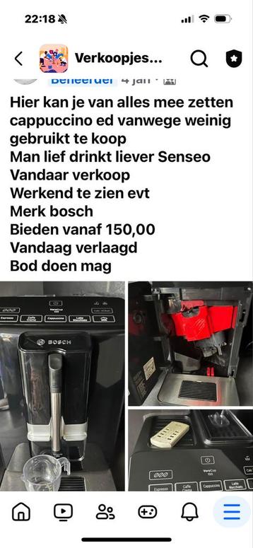 Bosch Koffiezetapparaat - Bonen beschikbaar voor biedingen