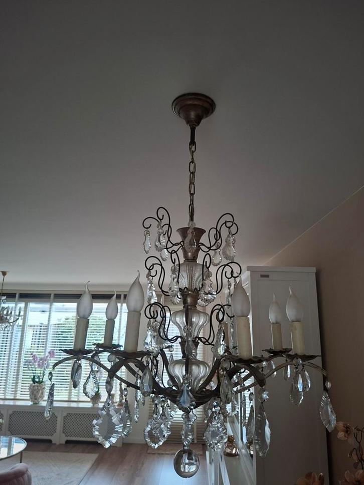 Antieke kristallen kroonluchter 8 armen., Huis en Inrichting, Lampen | Kroonluchters, Ophalen