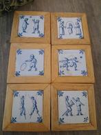 Delfts Blauwe Tegels in Houten Lijst (6 stuks), Antiek en Kunst, Antiek | Wandborden en Tegels, Ophalen of Verzenden