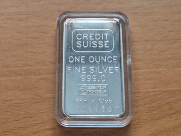 Credit Suisse: 1 oz zilverbaar. Vintage jaren '80 zilver. beschikbaar voor biedingen