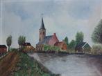 ZOMERS LANDSCHAP MET KERKJE AAN WATER, Antiek en Kunst, Ophalen of Verzenden
