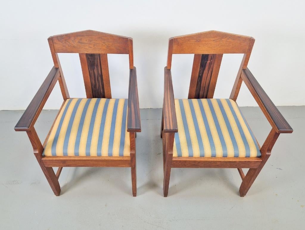 Set 2 art deco fauteuil amsterdamse school eiken ebben ’20, Overige materialen, Twee, Art deco vintage, Ophalen of Verzenden