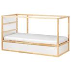 KURA Keerbaar bed, wit/grenen met vogel behang, Ophalen, Halfhoogslaper