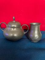 Tinnen suikerpot & melkkan Tiel (Holland) met gebruikssporen, Antiek en Kunst, Ophalen of Verzenden