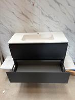 Badkamermeubel 100cm - Zwart eiken- solid surface wastafel, Nieuw, Minder dan 100 cm, Wastafelkast, 25 tot 50 cm