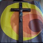 Houten kruisbeeld met koperen Christusfiguur, Antiek en Kunst, Antiek | Religie, Ophalen of Verzenden