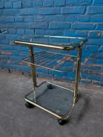 Vintage gouden bijzettafel/ trolley jaren 70, Minder dan 55 cm, Gebruikt, Rechthoekig, Ophalen