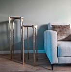 Bijzettafel chique brons goud creme marmer 2 stuks Nieuw, Ophalen, Minder dan 55 cm, Metaal of Aluminium, Rond