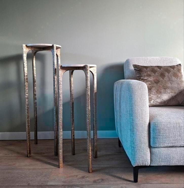 Bijzettafel chique brons goud creme marmer 2 stuks Nieuw, Huis en Inrichting, Tafels | Bijzettafels, Nieuw, Rond, 60 cm of meer
