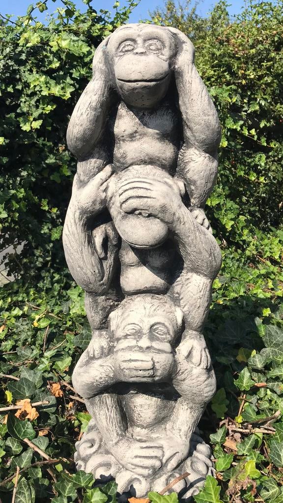 Drie apen 65cm 26kg Aap niets zien niets horen niets zeggen, Ophalen, Nieuw, Beton, Dierenbeeld