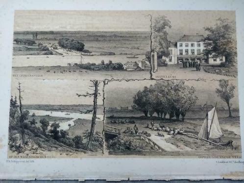 Opheusden / Lexkensveer/ Wageningse berg Litho 1884, Antiek en Kunst, Kunst | Litho's en Zeefdrukken, Ophalen of Verzenden