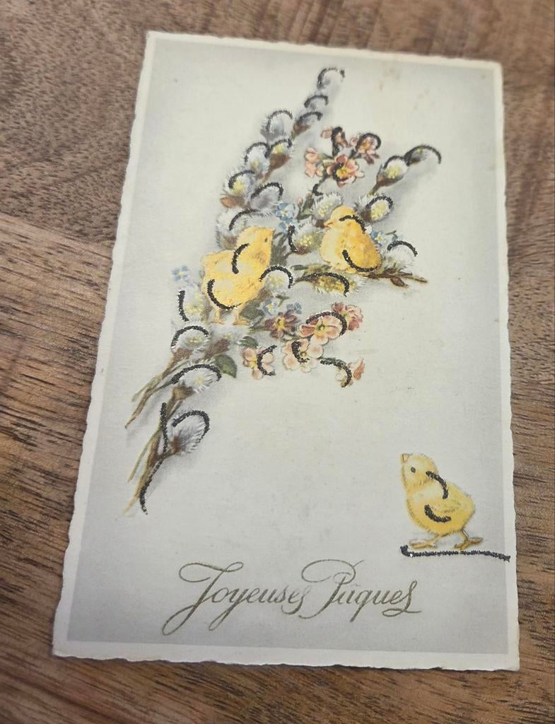 Kuikentjes en wilgenkatjes - Kaart met glitter, Verzenden, 1960 tot 1980, Gelopen, Feest(dag)