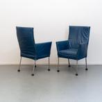 6x Montis Chaplin Stoel Blauw Leer - Chroom/Dop, Huis en Inrichting, Stoelen, Niet ingevuld, Gebruikt, Blauw, Niet ingevuld
