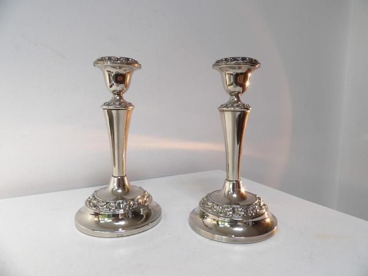 Art Deco Engelse Kandelaars, verzilverd, Antiek en Kunst, Antiek | Kandelaars, Zilver, Ophalen of Verzenden