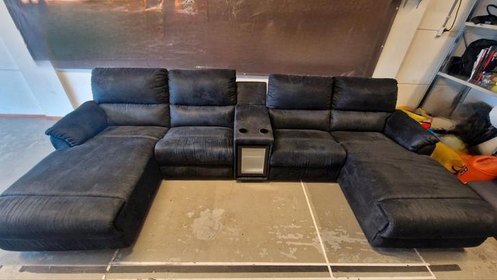 Grote U-bank met koelkast, Huis en Inrichting, Banken | Complete zithoeken, Zo goed als nieuw, Stof, Ophalen of Verzenden