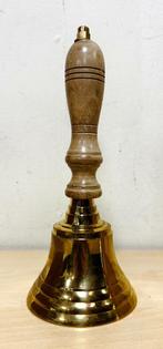 Hand bel middel hout messing goud handbel ijsbel, Info@deconoord.nl, Nieuw, Ophalen of Verzenden, Deco noord